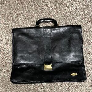 Vintage Aldo Black Leather lockable tri fold Briefcase with Gold Accents